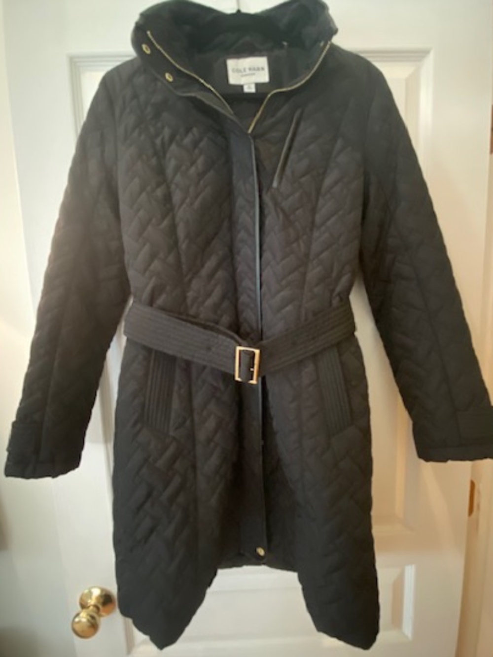 Cole Haan quilted belted coat black Size Medium